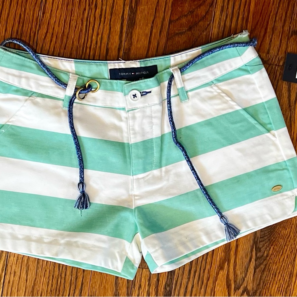 Tommy Hilfiger Girls Green and White Striped Shorts